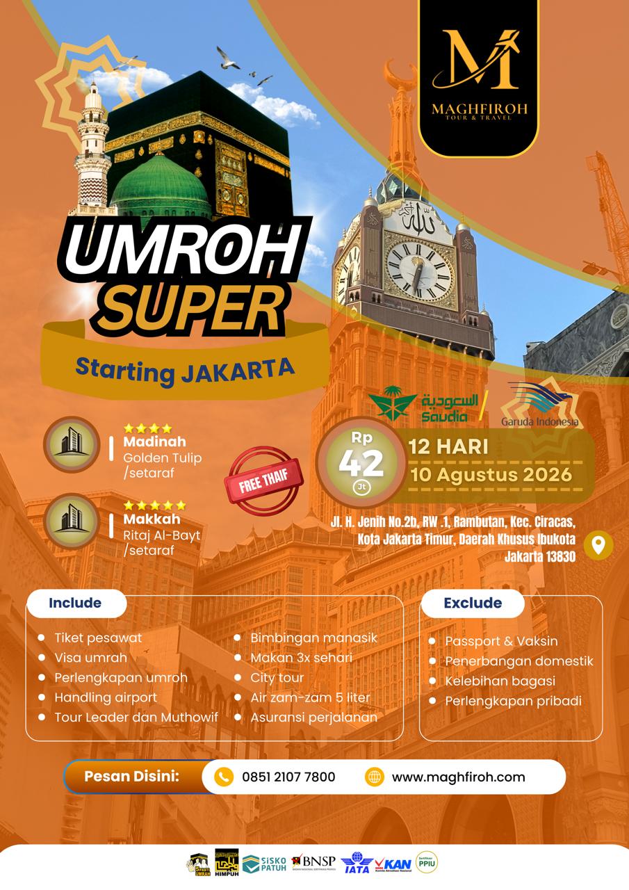 PAKET UMROH SUPER JAKARTA 10 AGUSTUS 2026