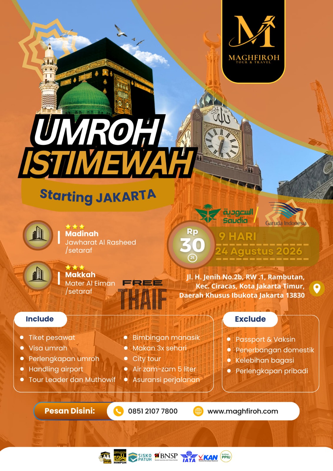 PAKET UMROH ISTIMEWA JAKARTA 24 AGUSTUS 2026