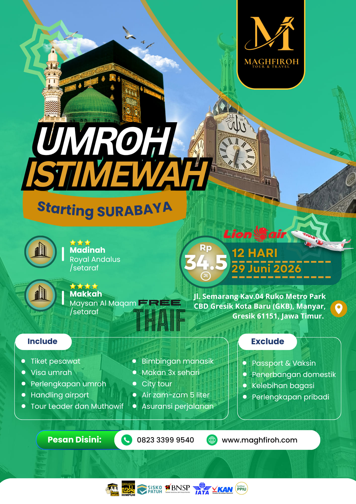PAKET UMROH ISTIMEWA SURABAYA 29 JUNI 2026 LA