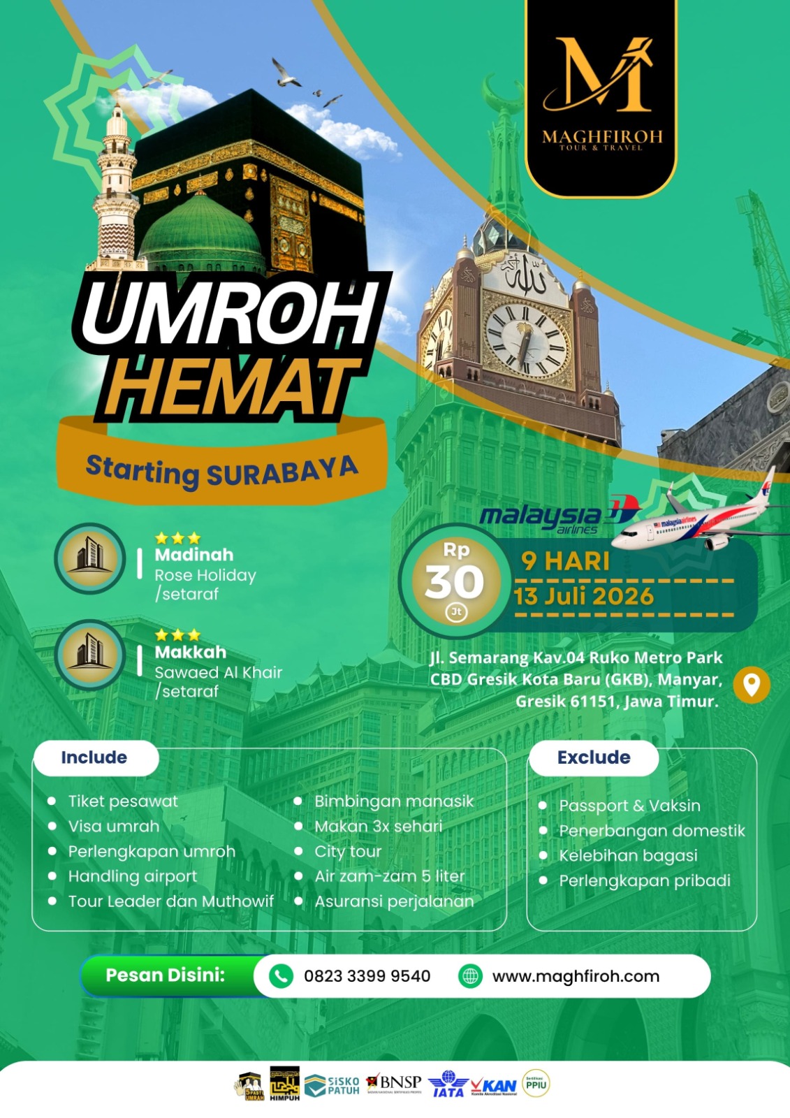PAKET UMROH HEMAT SURABAYA 9D 13 JULI 2026