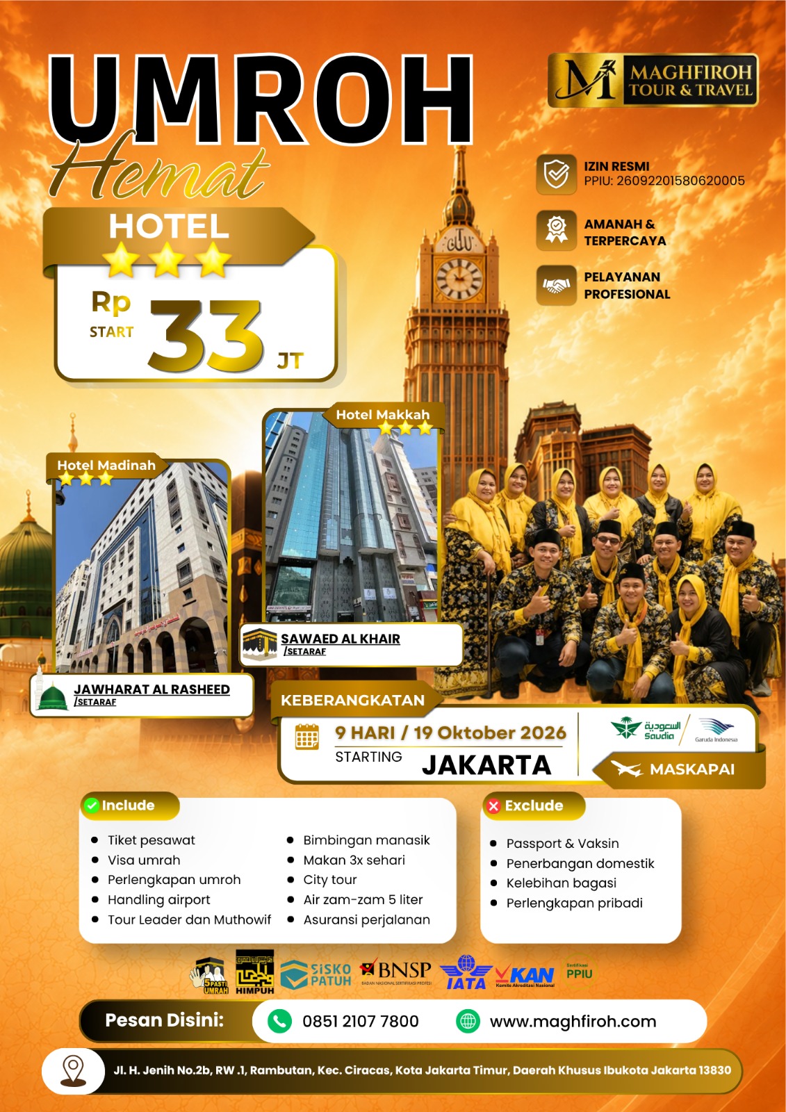 PAKET UMROH HEMAT JAKARTA 9D 19 OKTOBER 2026