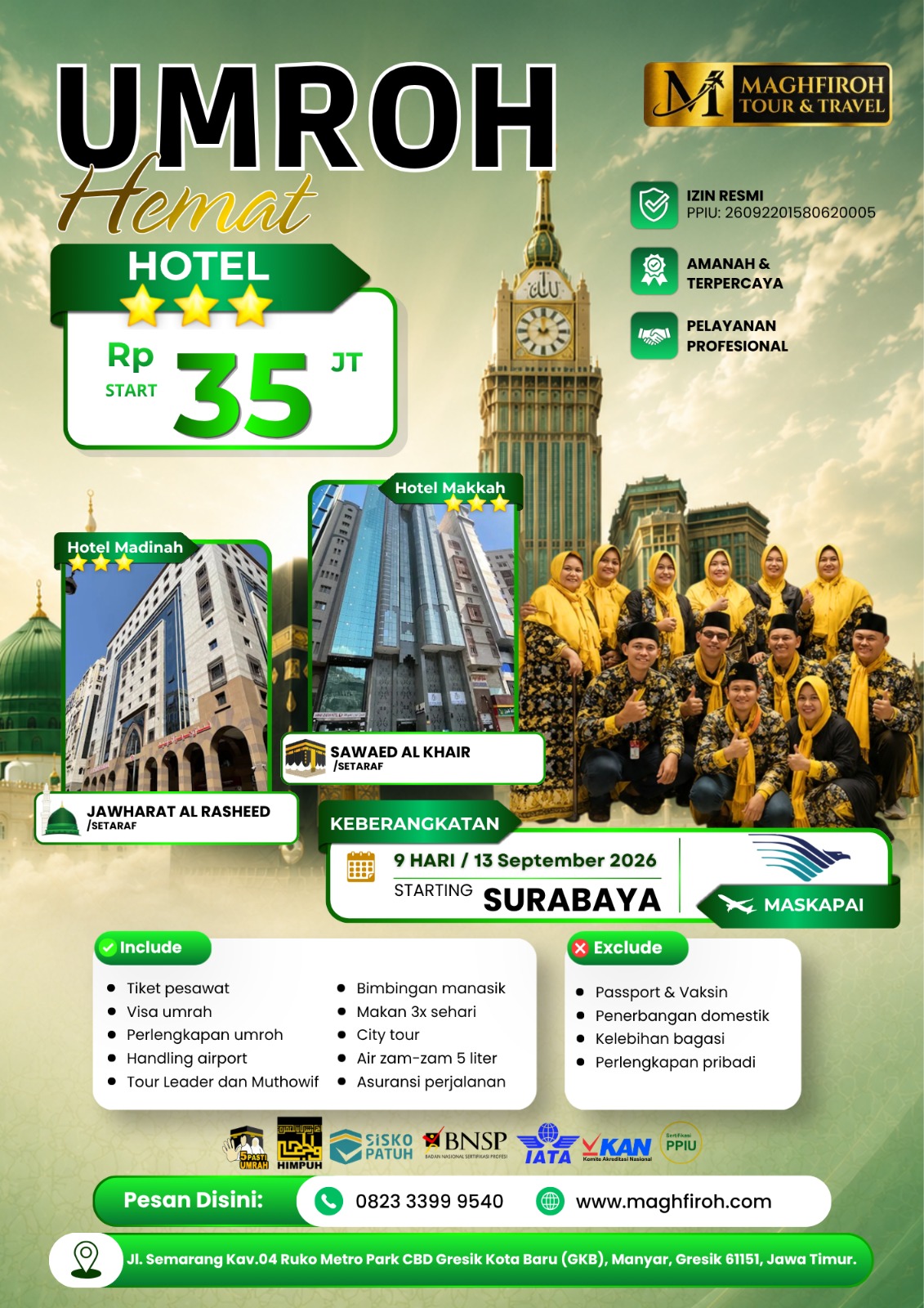 PAKET UMROH HEMAT SURABAYA 9D 13 SEPTEMBER 2026