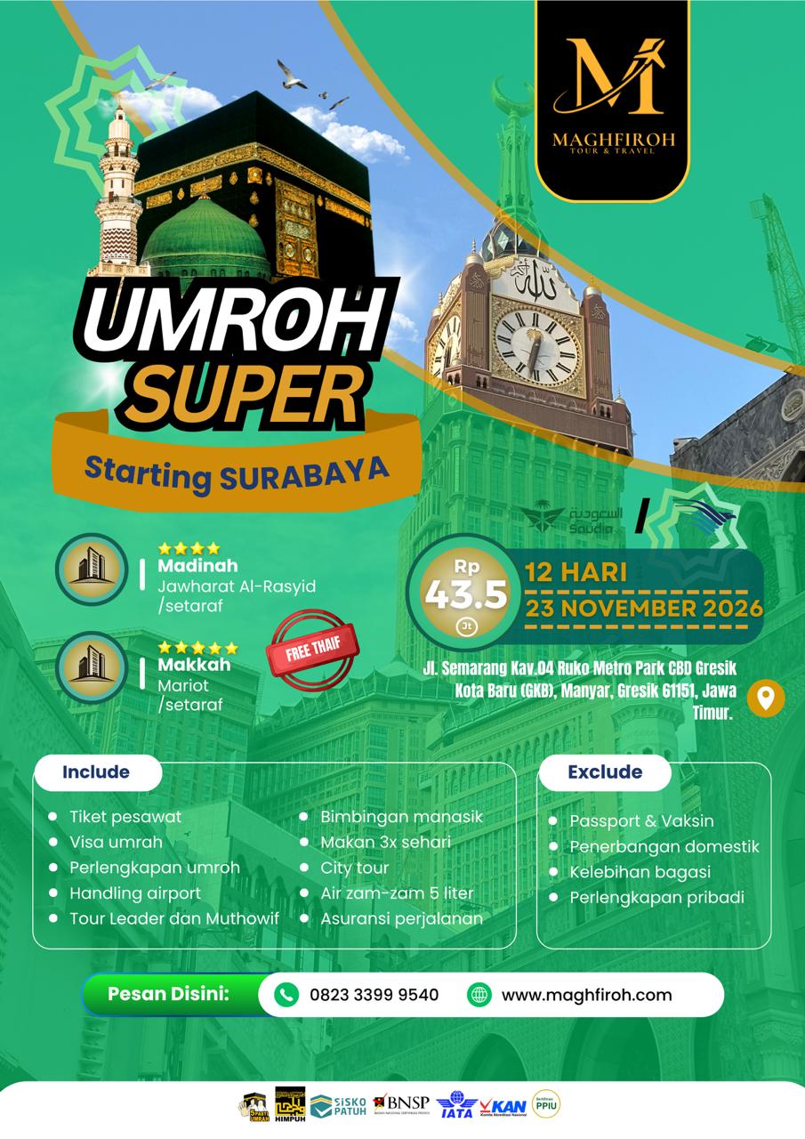 PAKET UMROH SUPER SURABAYA 23 NOVEMBER 2026