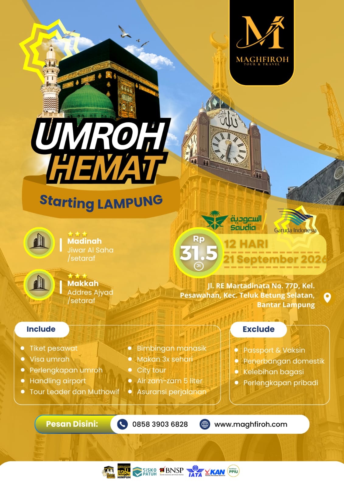 PAKET UMROH HEMAT LAMPUNG 21 SEPTEMBER 2026
