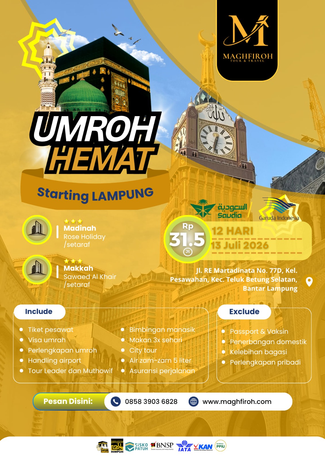 PAKET UMROH HEMAT LAMPUNG 13 JULI 2026