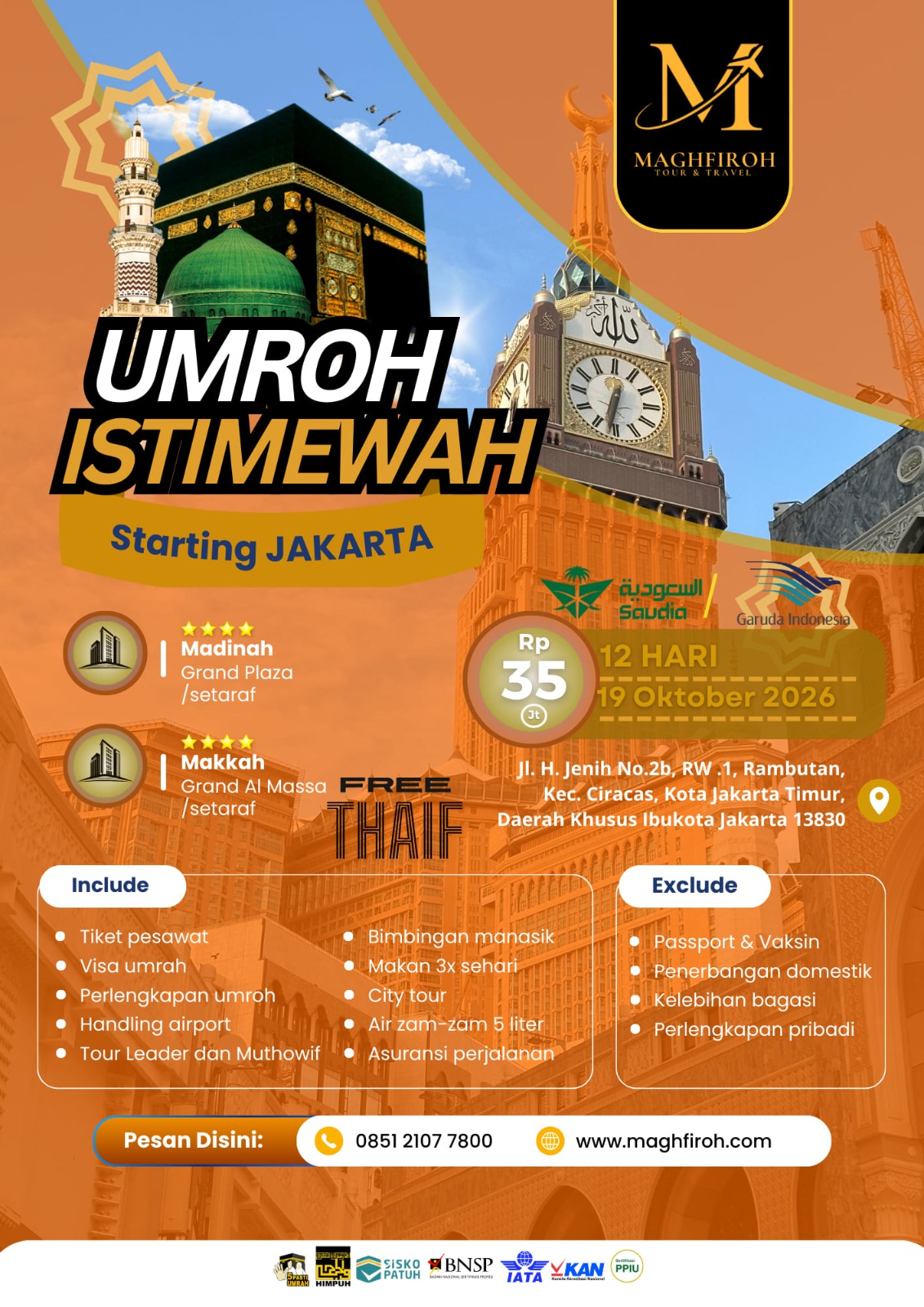 PAKET UMROH ISTIMEWA JAKARTA 19 OKTOBER 2026