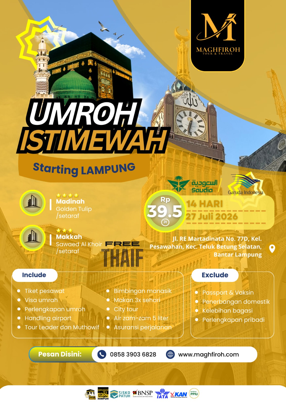 PAKET UMROH ISTIMEWA LAMPUNG 27 JULI 2026