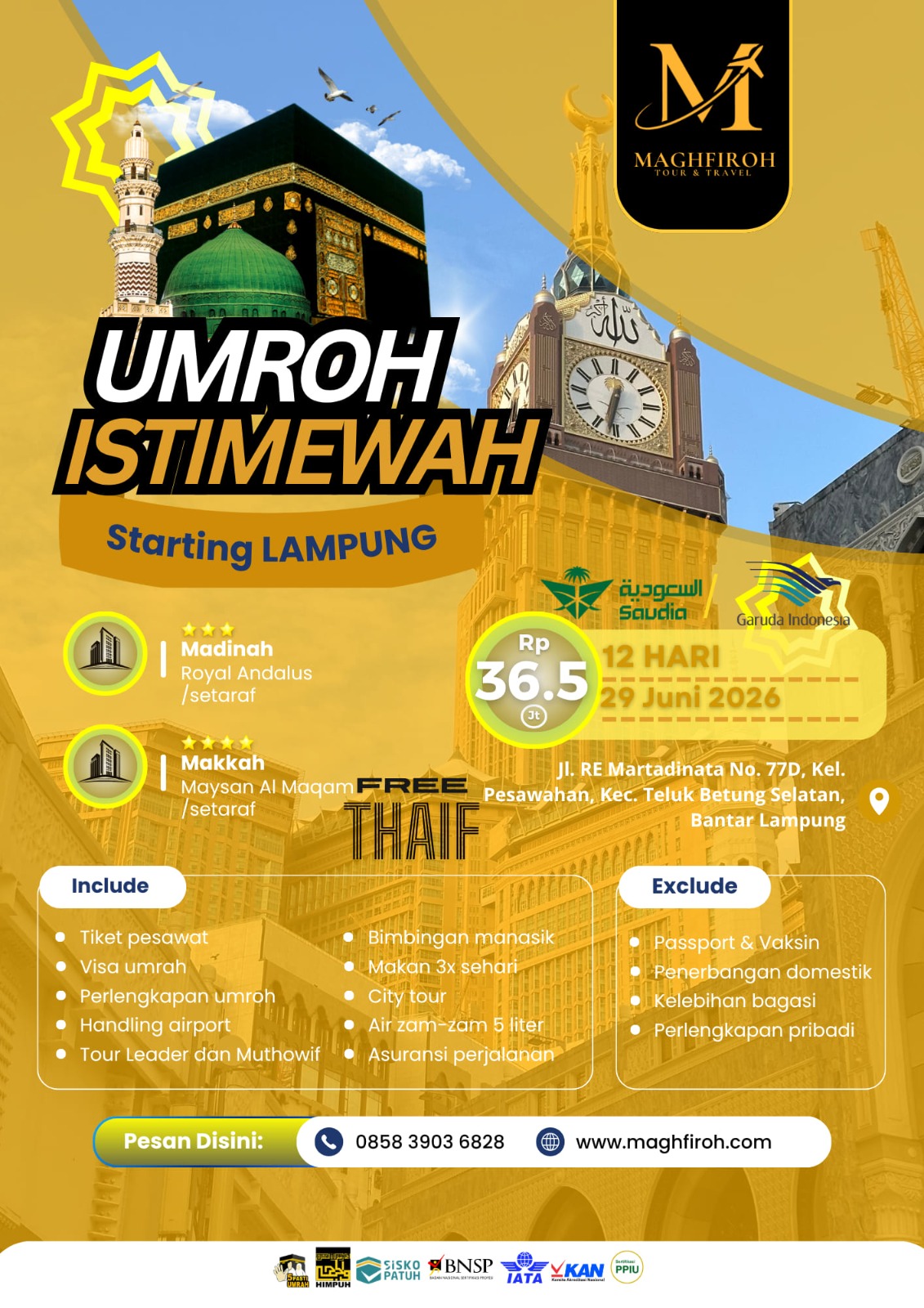 PAKET UMROH ISTIMEWA LAMPUNG 29 JUNI 2026