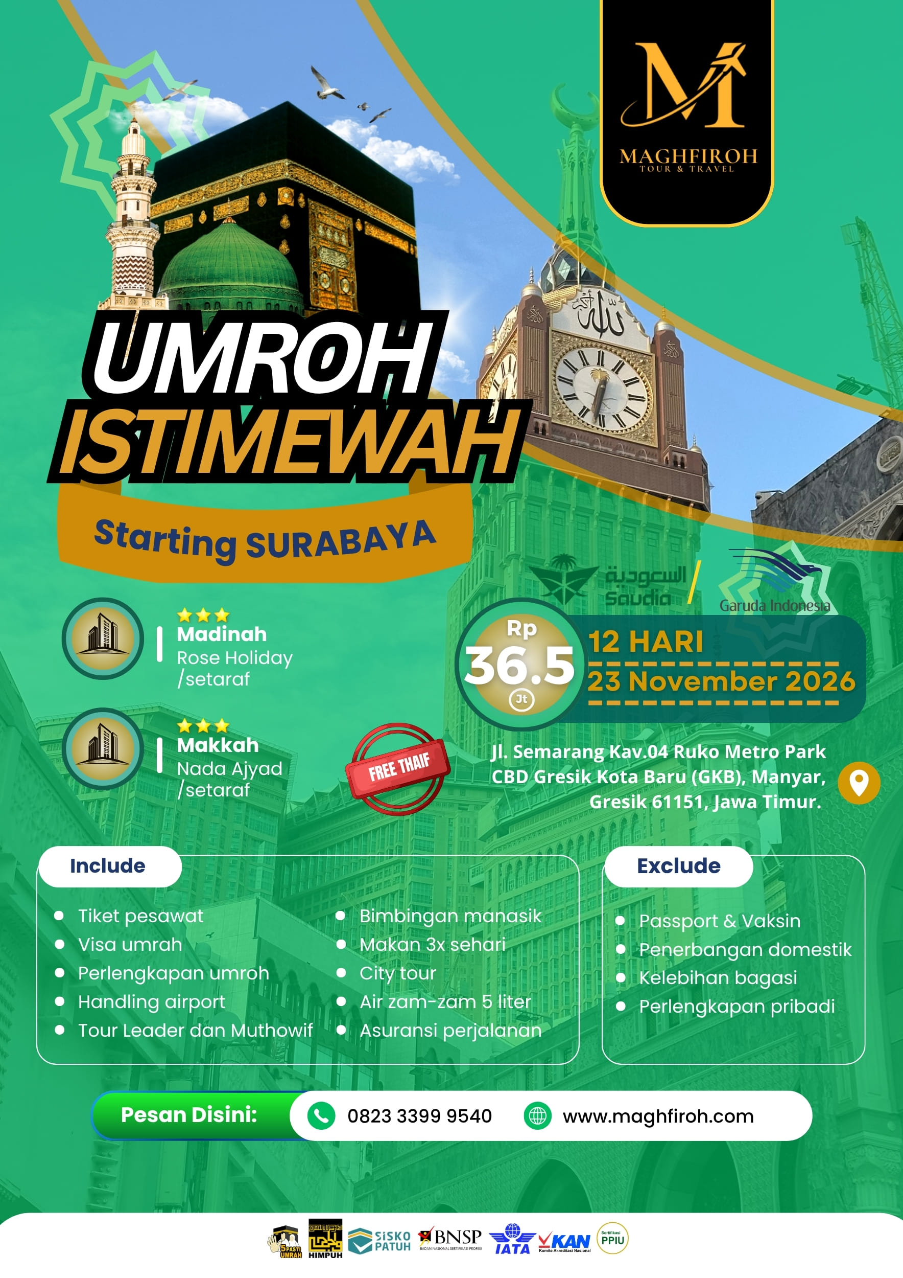 PAKET UMROH ISTIMEWA SURABAYA 23 NOVEMBER 2026