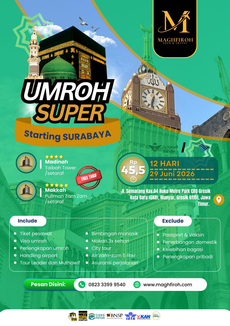 PAKET UMROH SUPER SURABAYA 29 JUNI 2026