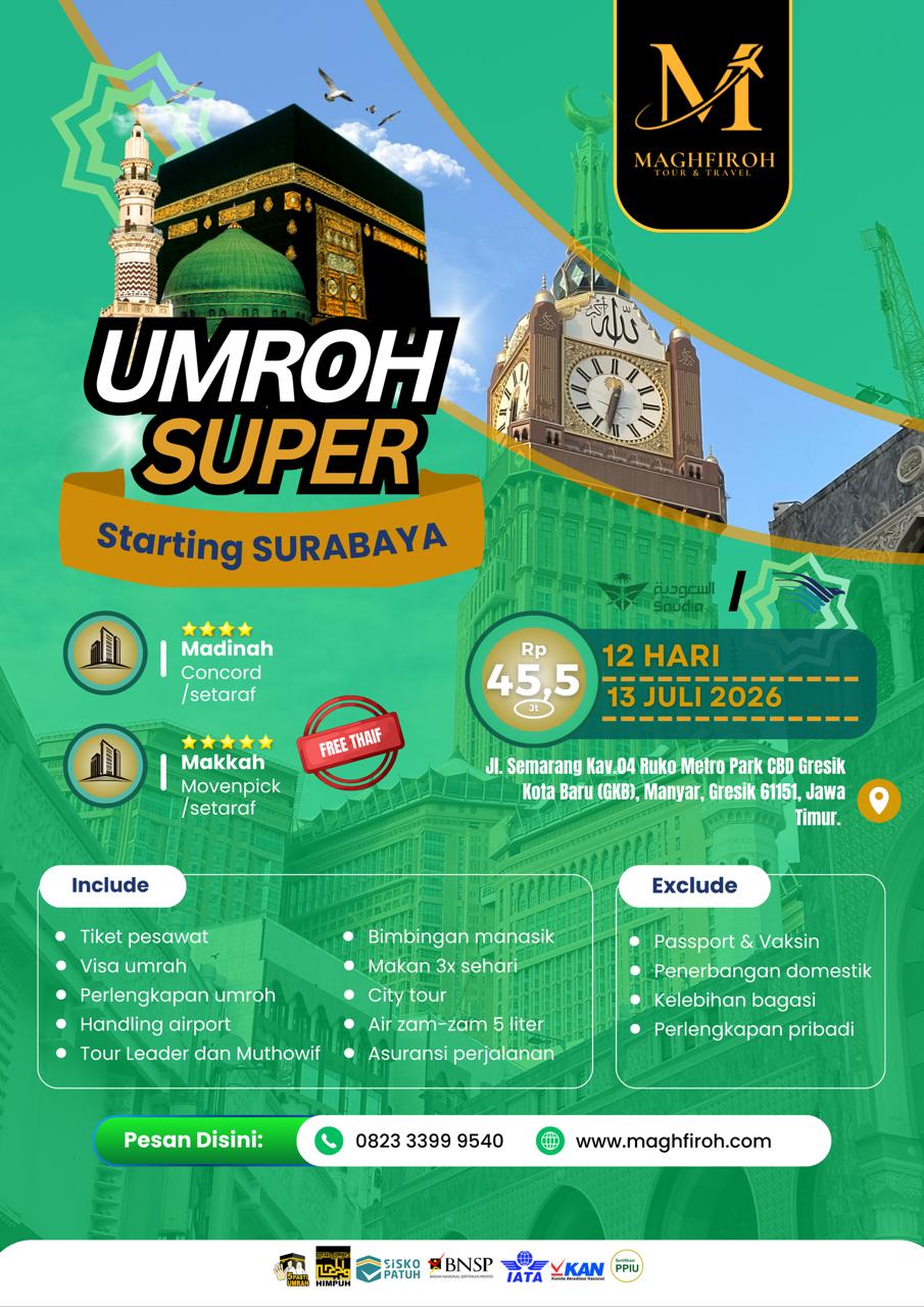 PAKET UMROH SUPER SURABAYA 13 JULI 2026