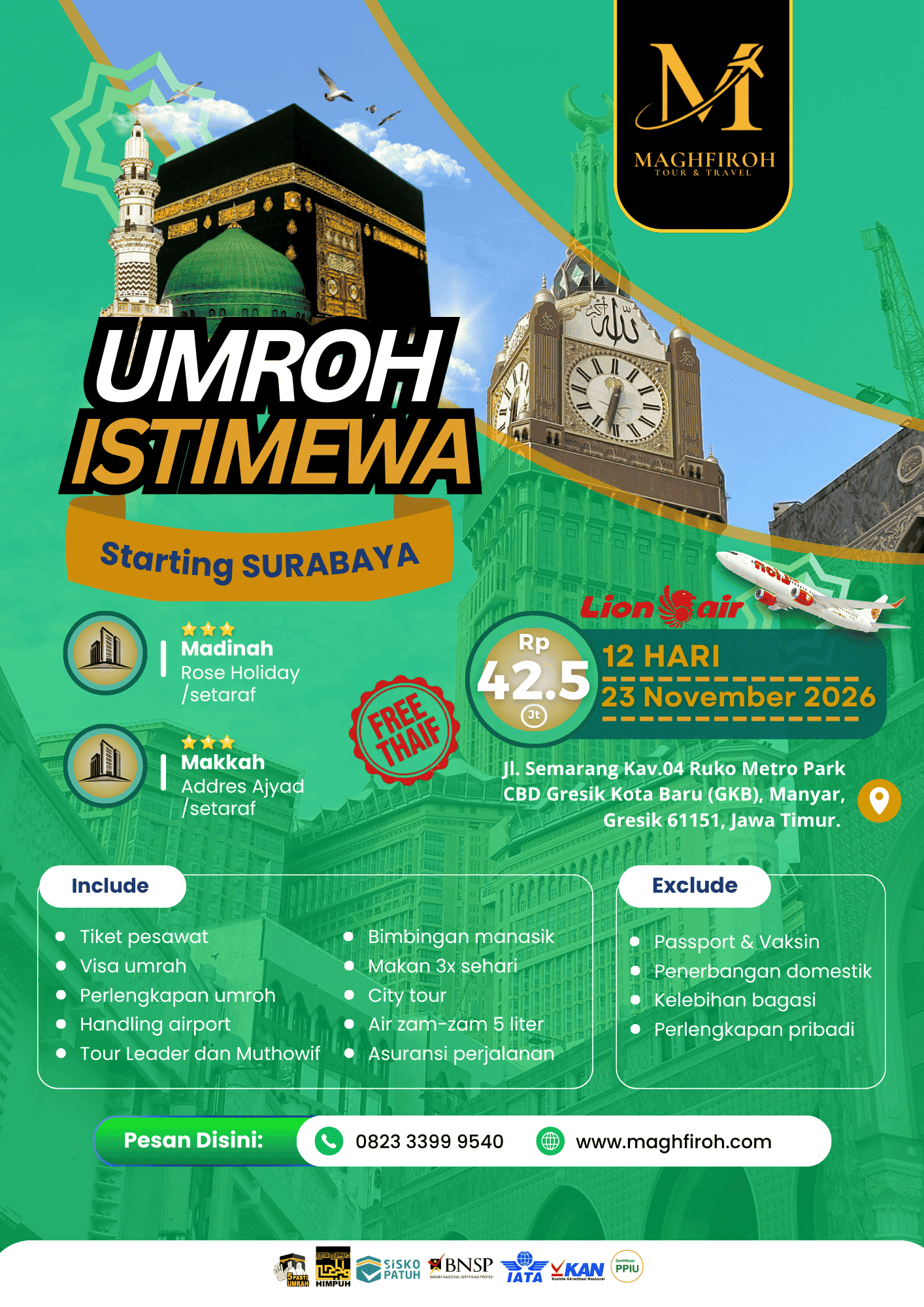 PAKET UMROH ISTIMEWA SURABAYA 23 NOVEMBER 2026 LA