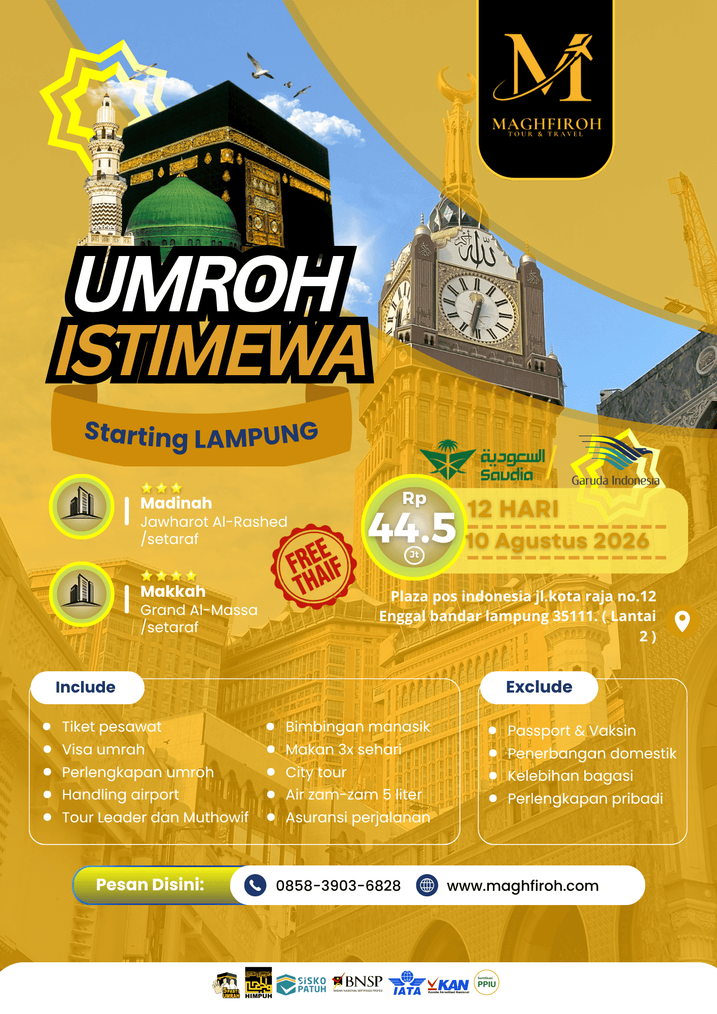 PAKET UMROH ISTIMEWA LAMPUNG 10 AGUSTUS 2026