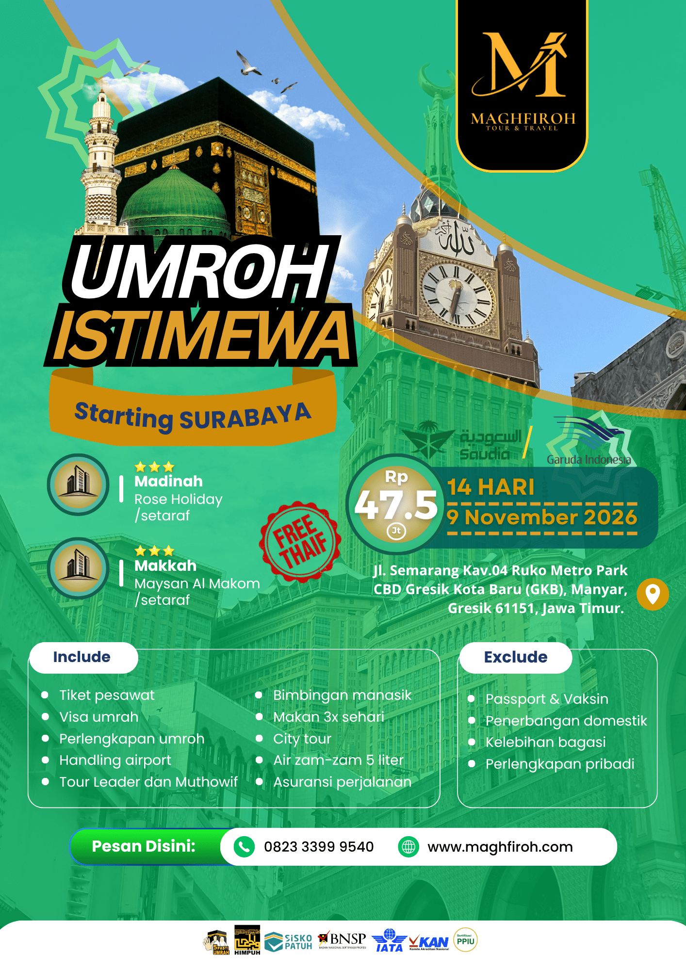 PAKET UMROH ISTIMEWA SURABAYA 9 NOVEMBER 2026