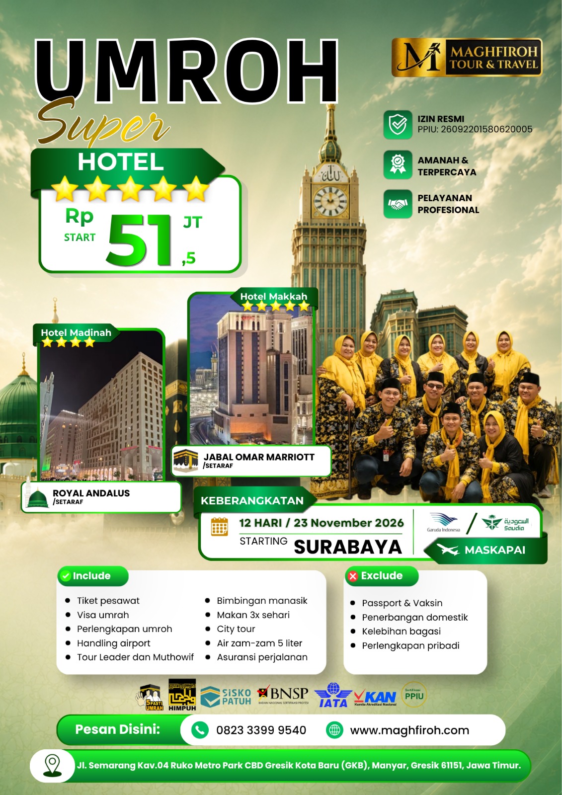 PAKET UMROH SUPER SURABAYA 23 NOVEMBER 2026